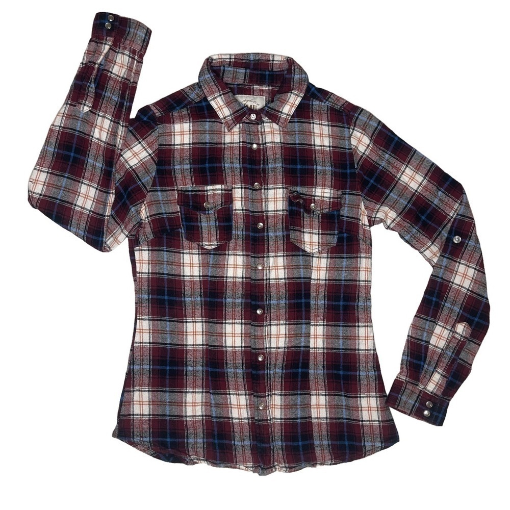 YMI Long Sleeve Red/Black Plaid Flannel Button Down Collared Women Small